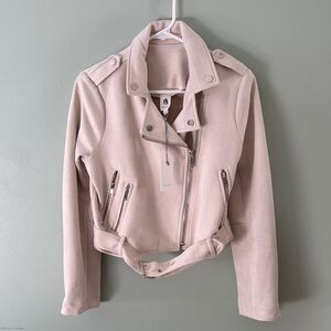Flawless Faux Suede Light Beige Moto Jacket Small